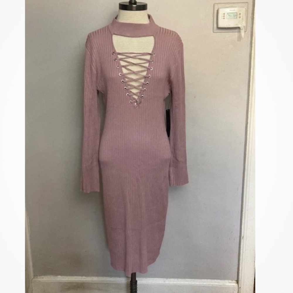 5-8 Almost Famous Mauve Sweater Dress ribbed 3x NWT Bodycon Party Sexy